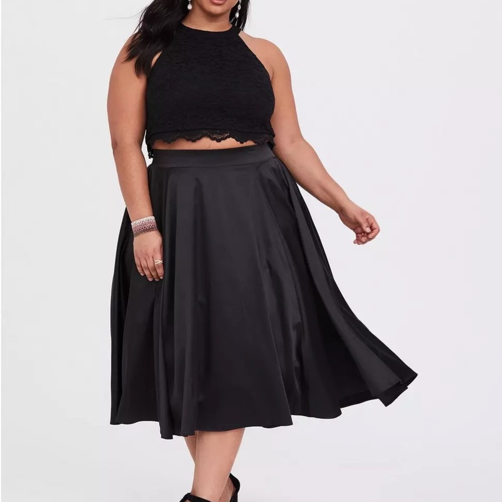 Black Lace top  and satin skirt